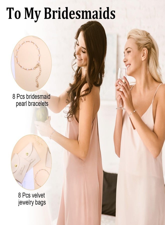 SXoonKing 16Pcs Bridesmaid Proposal Gifts, 8 Set Pearl Bracelets with Velvet Jewelry Bags, Bridesmaid Bracelet & Jewelry Pouch, Bachelorette Gifts for Bridesmaids Bridal Shower Favors (Beige) - Image 4